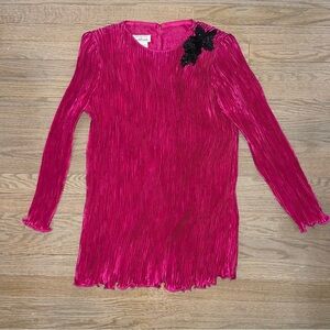 Vintage Ann Hobbs for Cattiva Fuchsia Plisse Style Fabric Long Sleeve Mini Dress